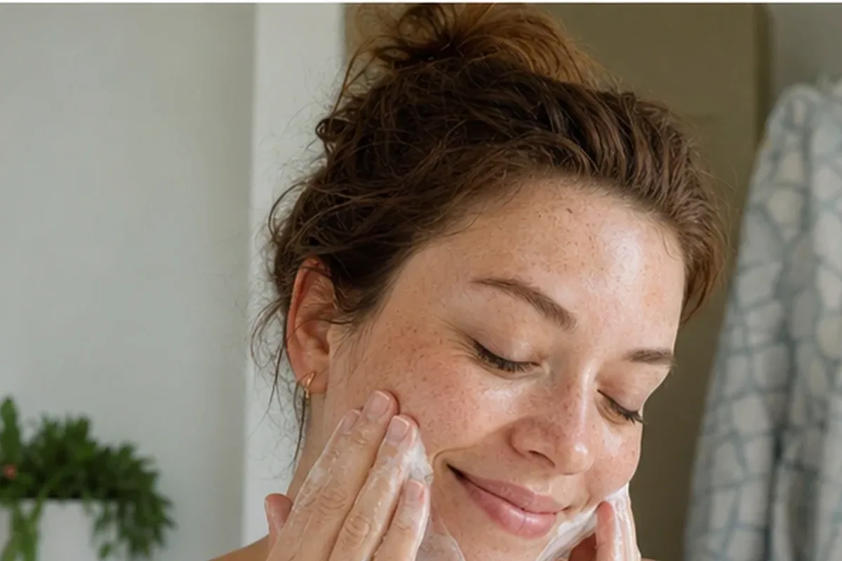 Authentischer Wohlfühlmoment passend zum Beauty-Thema Niacinamid-Serum für unreine Haut