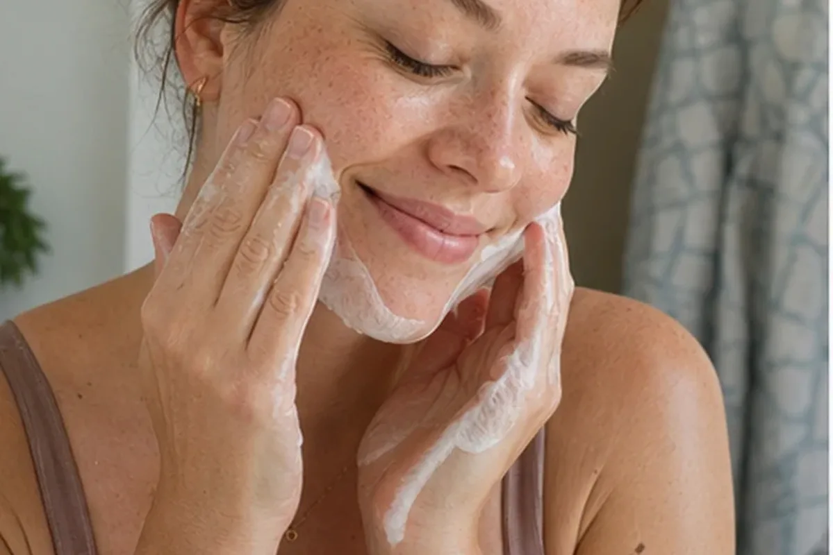 Authentischer Wohlfühlmoment passend zum Beauty-Thema Niacinamid-Serum bei ersten Fältchen