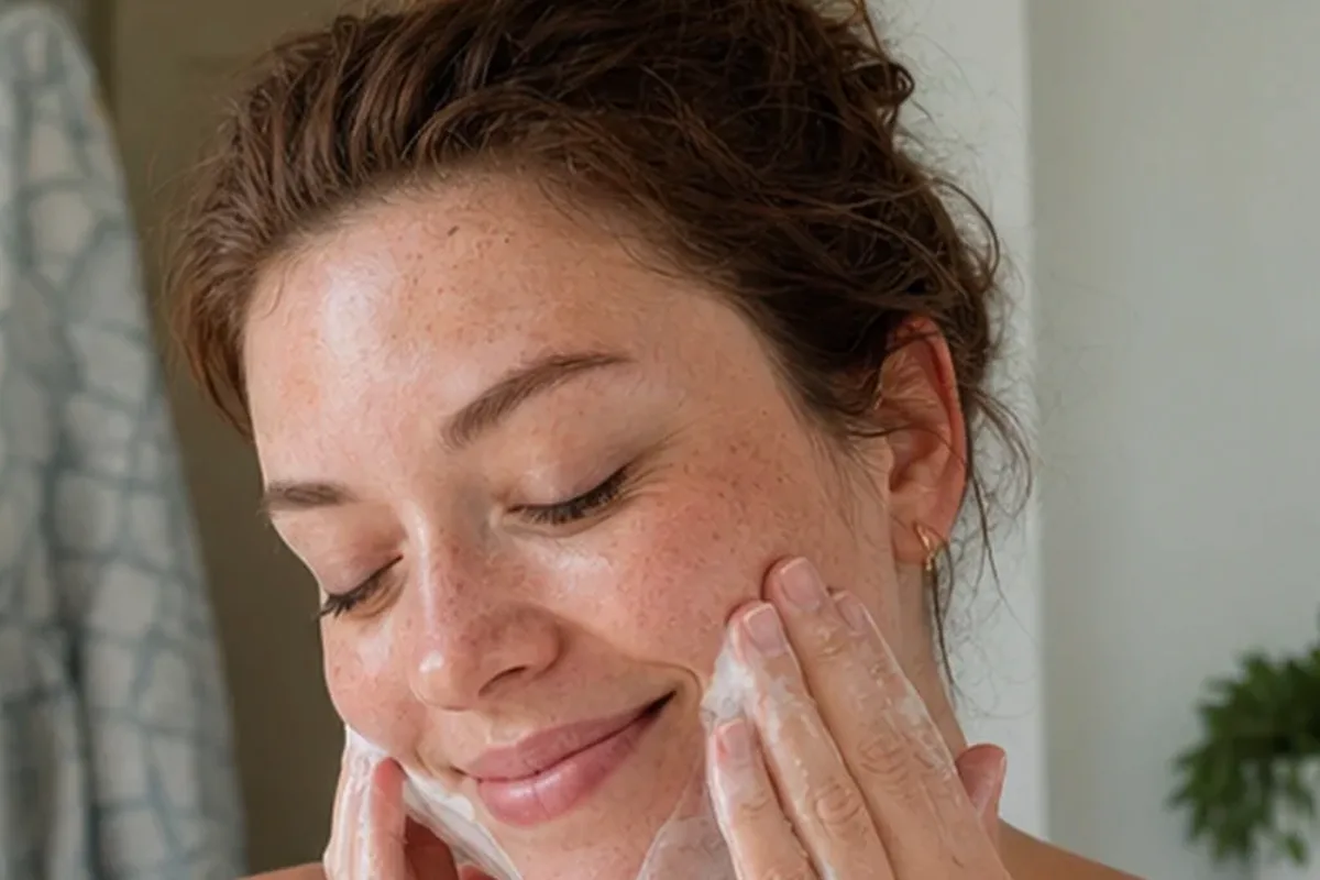 Authentischer Wohlfühlmoment passend zum Beauty-Thema Gesichtswasser bei ersten Fältchen