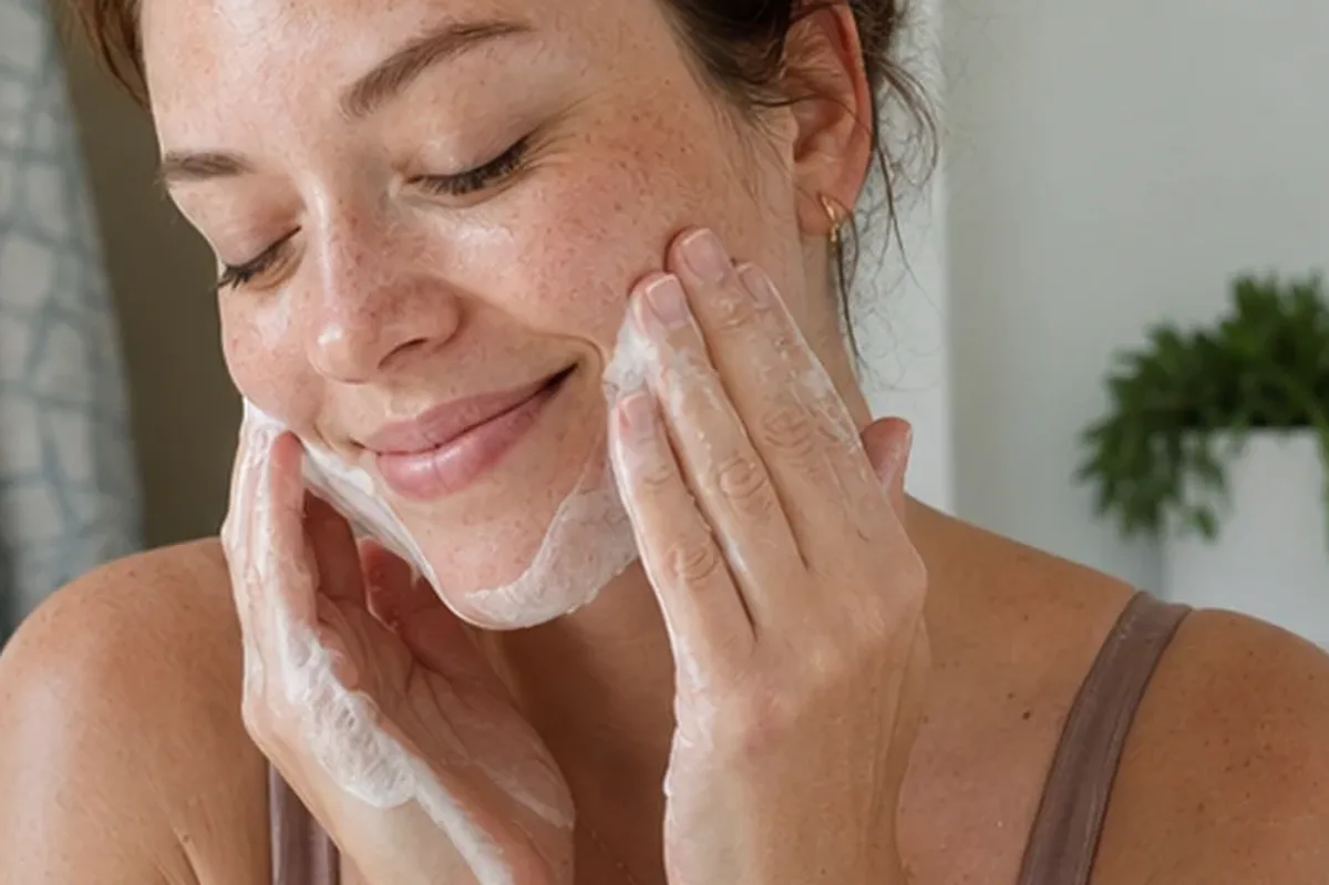 Authentischer Wohlfühlmoment passend zum Beauty-Thema Vitamin-C-Serum für trockene Haut
