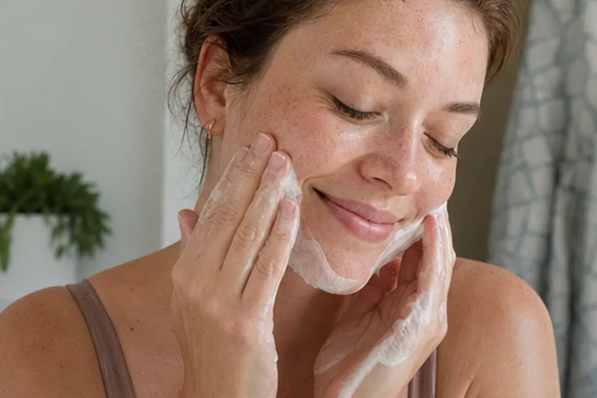 Authentischer Wohlfühlmoment passend zum Beauty-Thema Niacinamid-Serum für Mischhaut