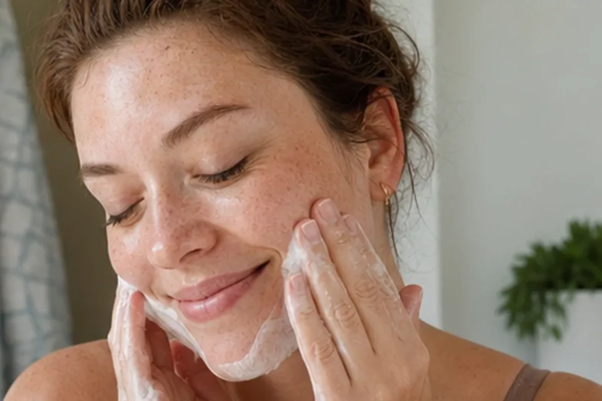 Authentischer Wohlfühlmoment passend zum Beauty-Thema Gesichtscreme bei Pigmentflecken