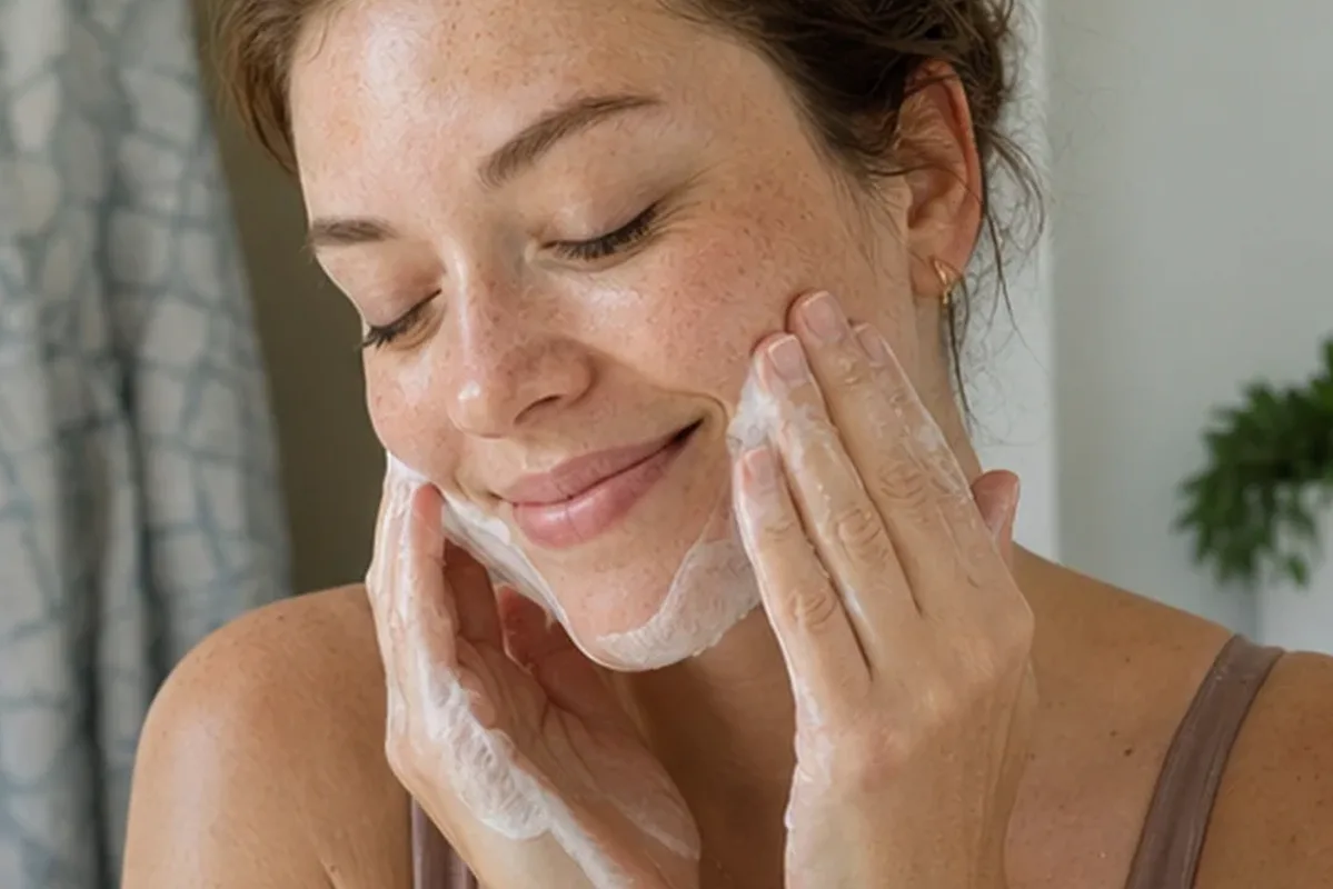 Emotionaler und authentischer Anwendungsmoment rund um Anti-Aging-Routine für trockene Haut
