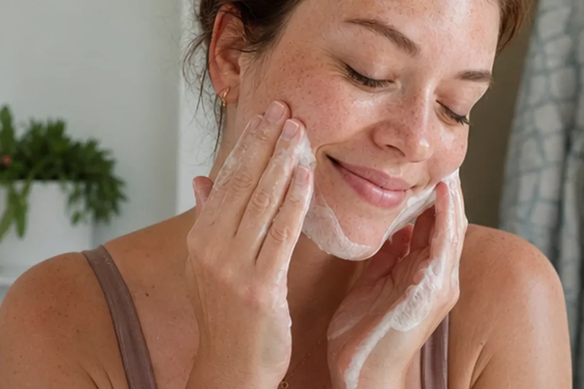 Authentischer Wohlfühlmoment passend zum Beauty-Thema Vitamin-C-Serum für trockene Haut
