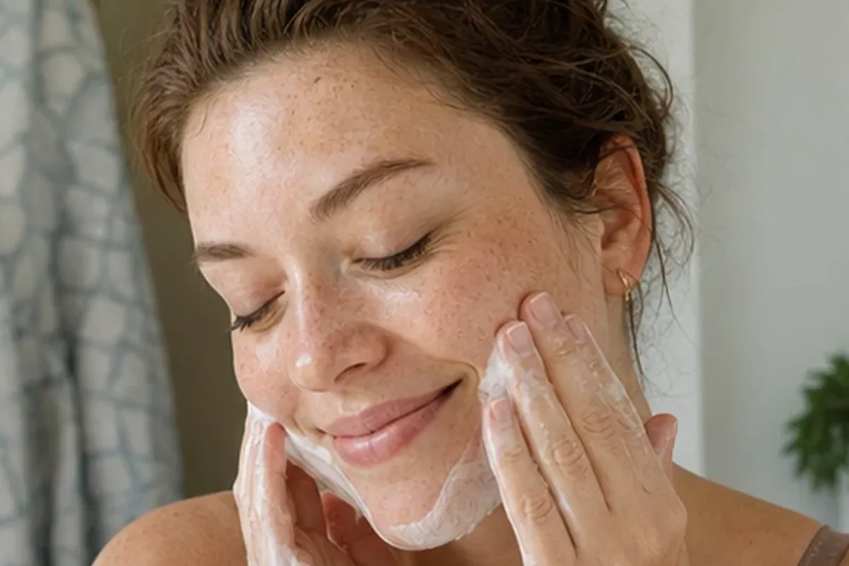 Authentischer Wohlfühlmoment passend zum Beauty-Thema Gesichtscreme für unreine Haut