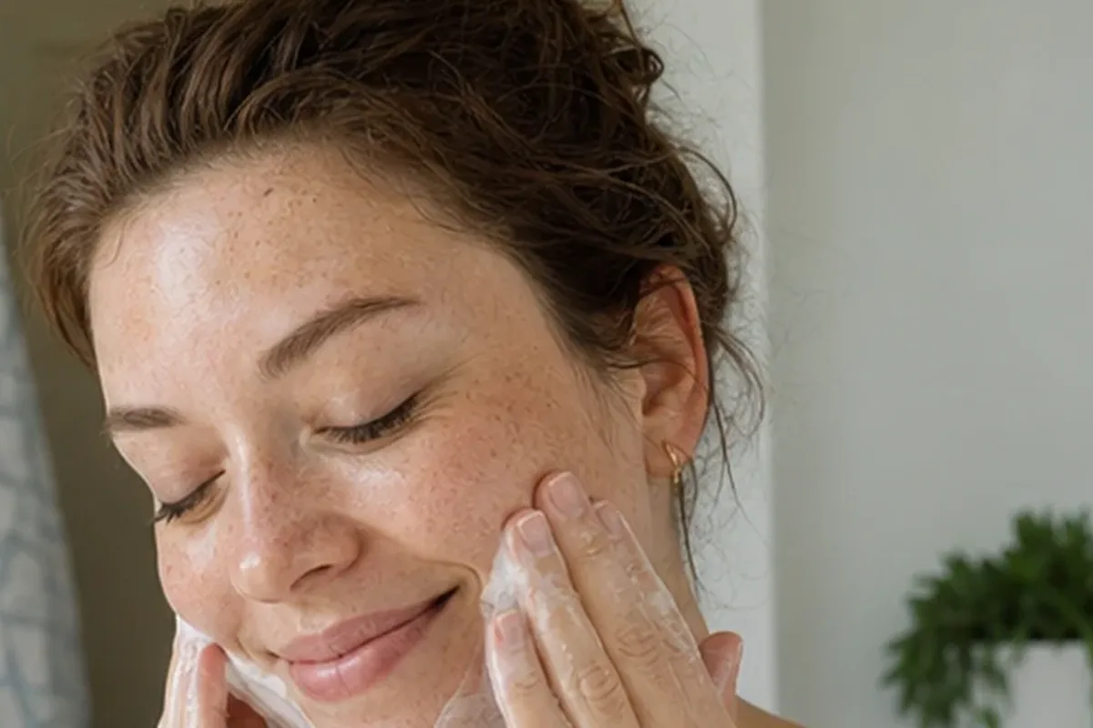 Authentischer Wohlfühlmoment passend zum Beauty-Thema Hyaluron-Serum für trockene Haut