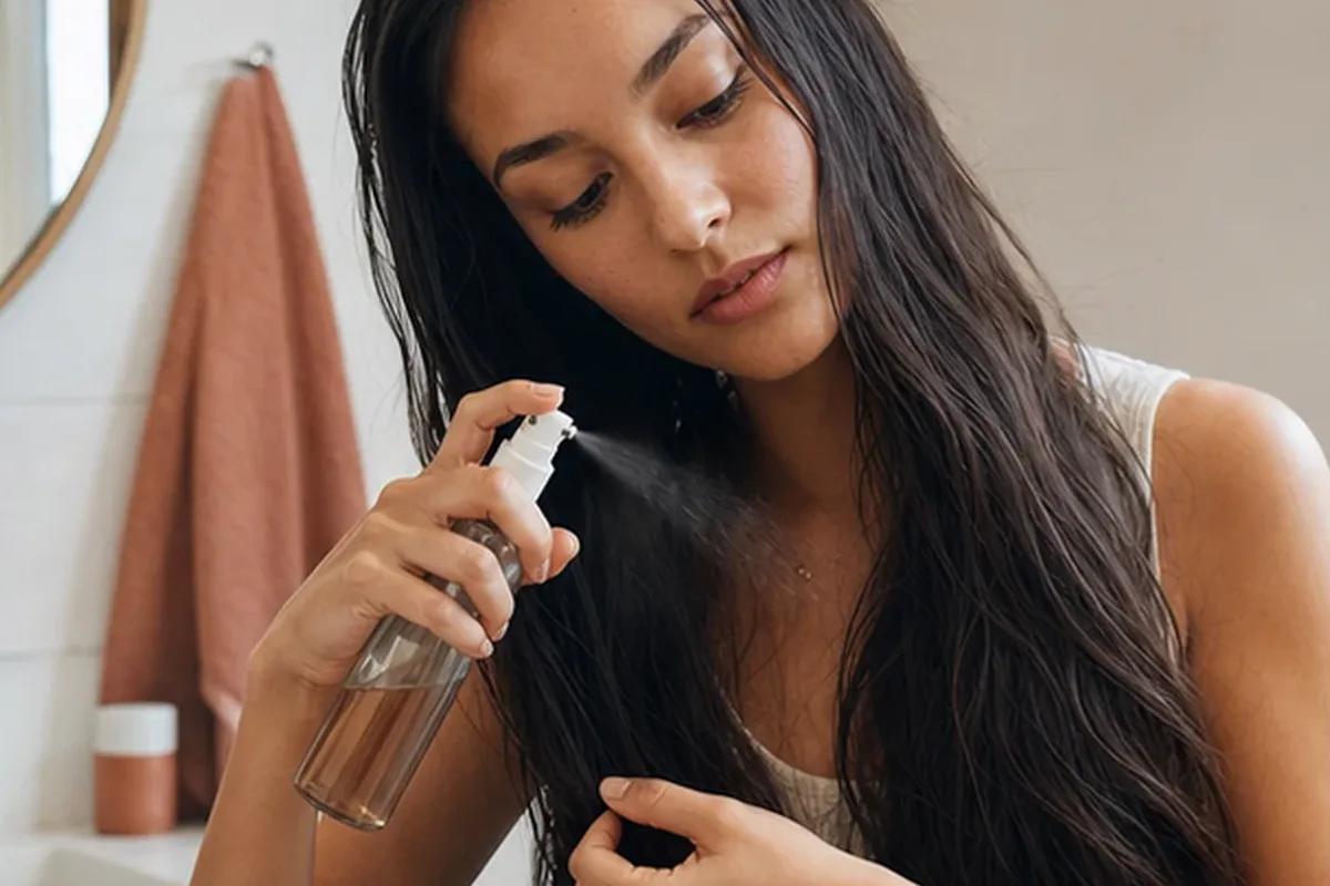 Authentischer Wohlfühlmoment passend zum Beauty-Thema Leave-in-Pflege für trockenes Haar