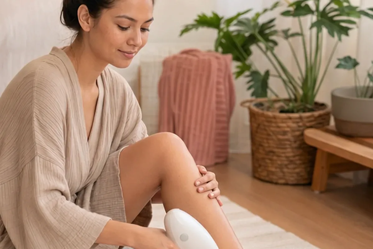 Authentischer Wohlfühlmoment passend zum Beauty-Thema Epilierer für dunkle Haare