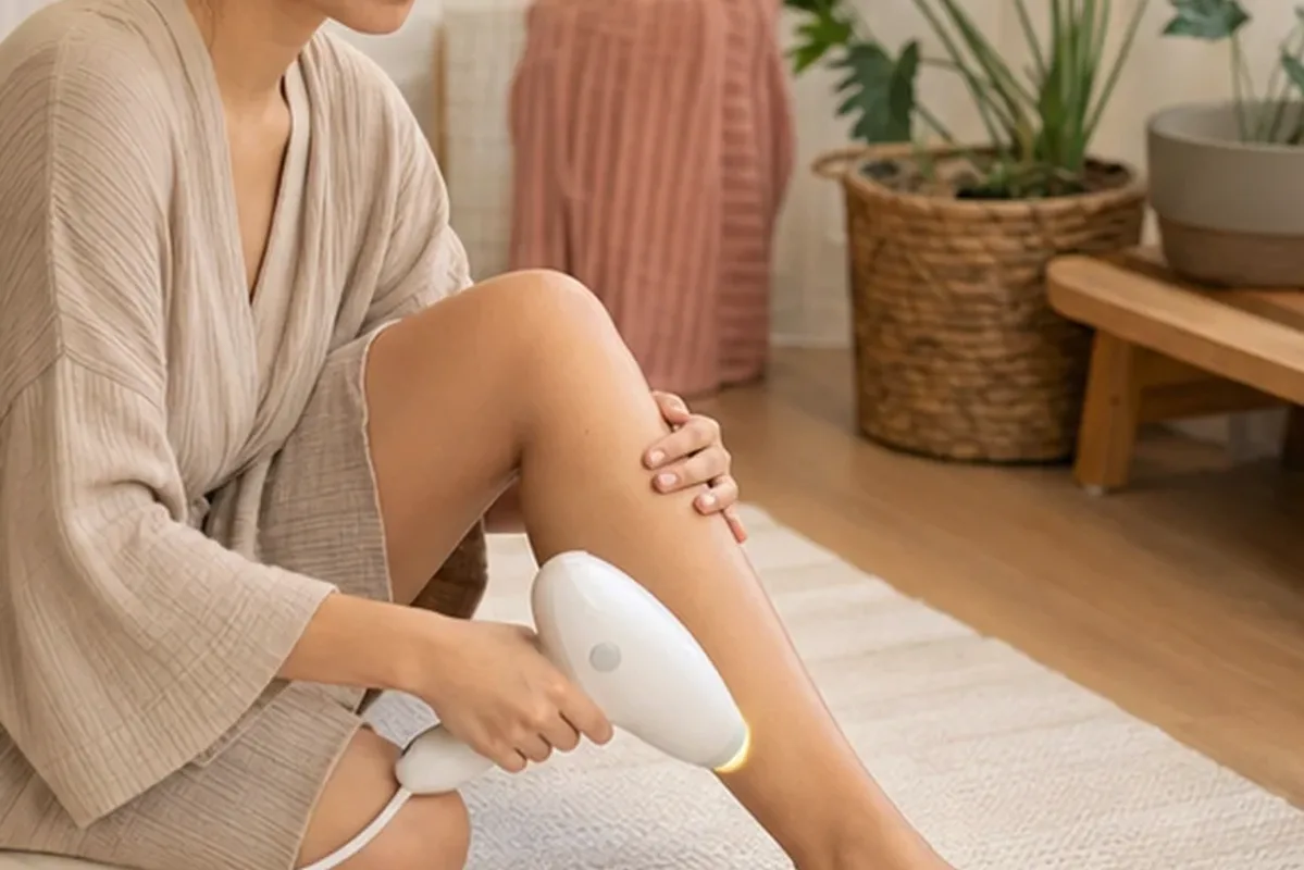 Authentischer Wohlfühlmoment passend zum Beauty-Thema Rasierhobel für die Bikinizone