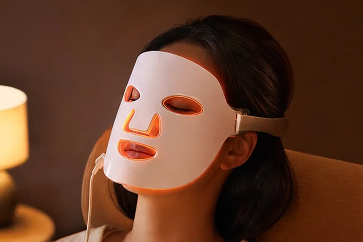 Redaktionelle Detailaufnahme zur Orientierung bei LED-Gesichtsmaske für empfindliche Haut
