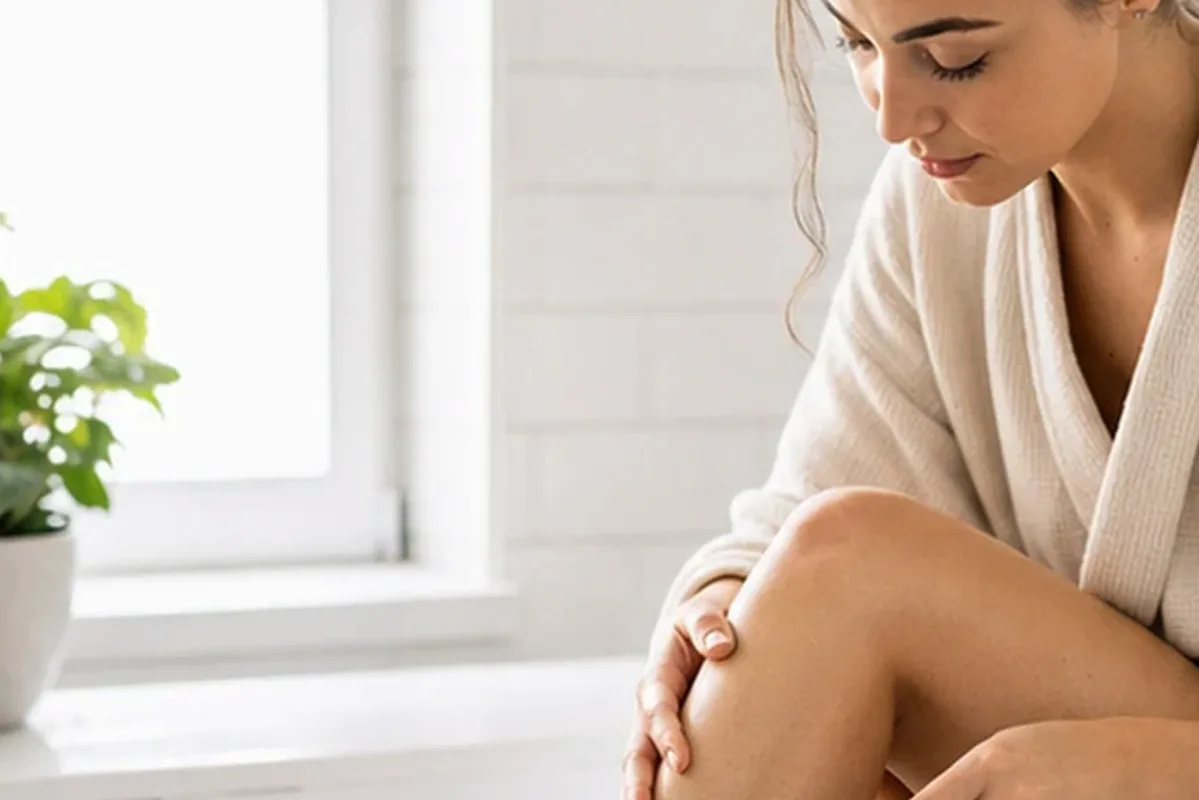 Emotionaler und authentischer Anwendungsmoment rund um Waxing-Set bei Rasurbrand