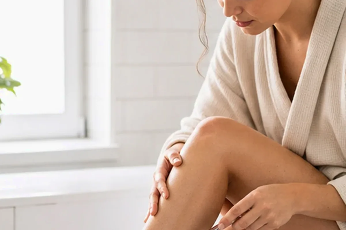 Authentischer Wohlfühlmoment passend zum Beauty-Thema Enthaarungscreme für eine schnelle Anwendung