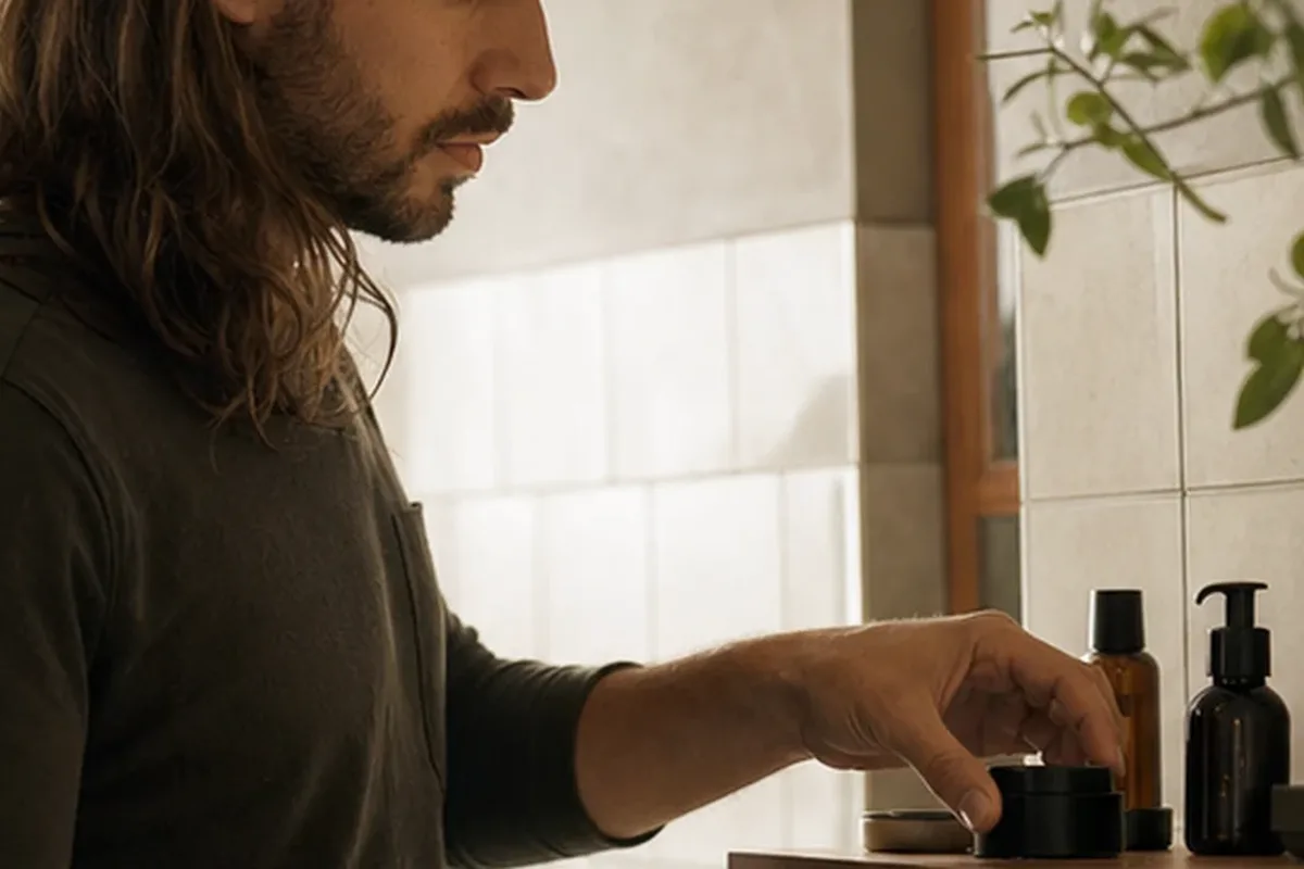 Authentischer Wohlfühlmoment passend zum Beauty-Thema Männer-Deodorant bei wenig Zeit
