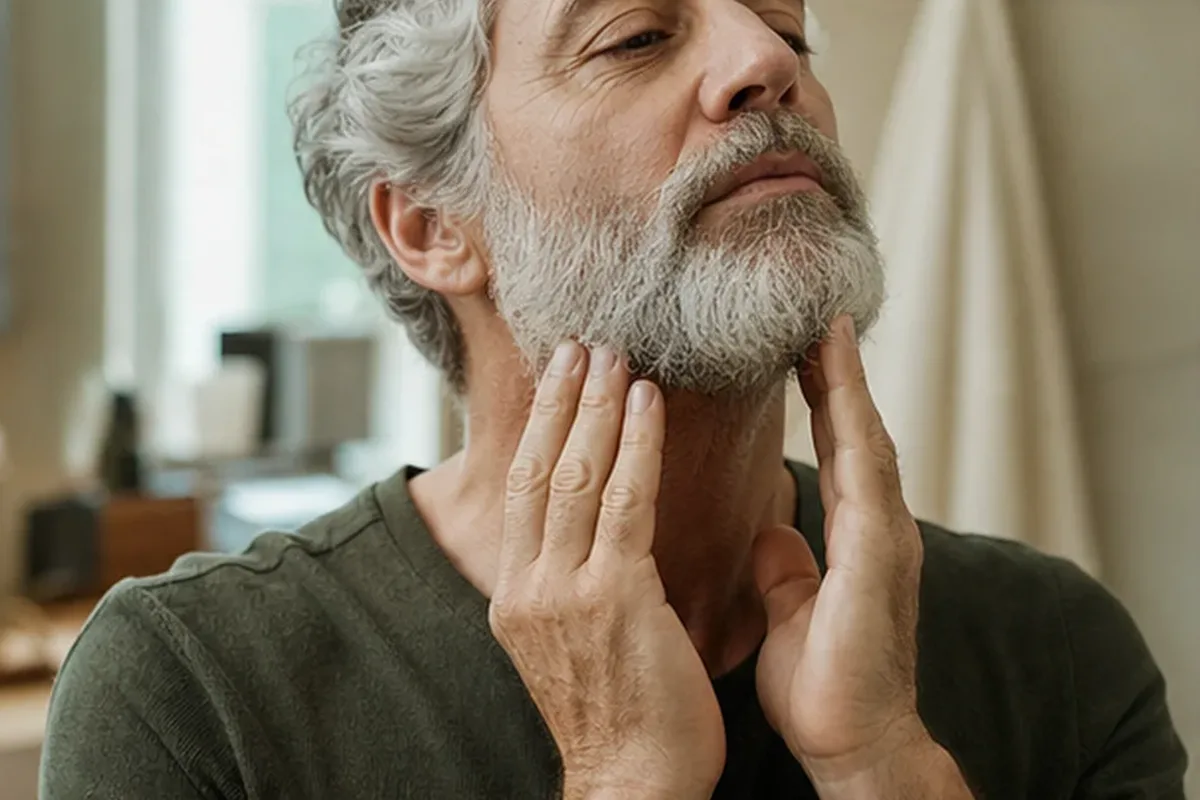 Authentischer Wohlfühlmoment passend zum Beauty-Thema After Shave für trockene Haut