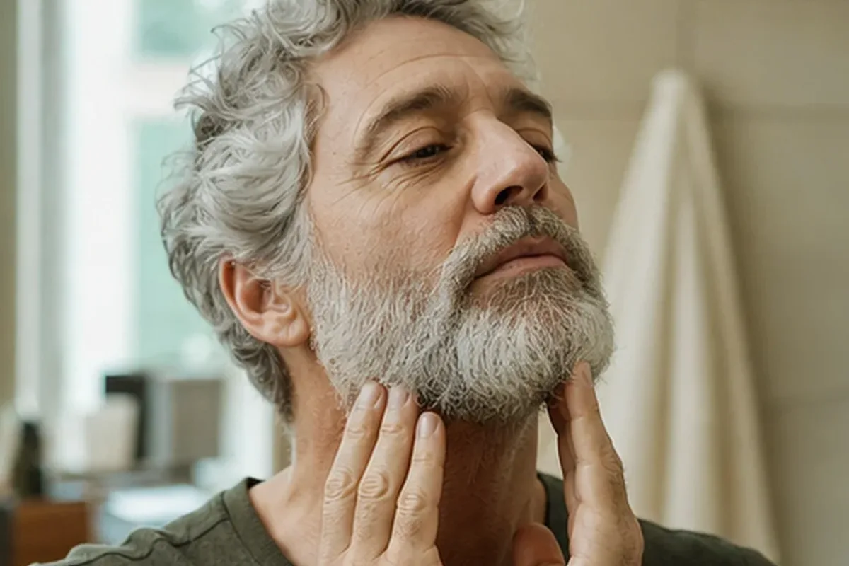 Emotionaler und authentischer Anwendungsmoment rund um Männer-Shampoo für empfindliche Haut
