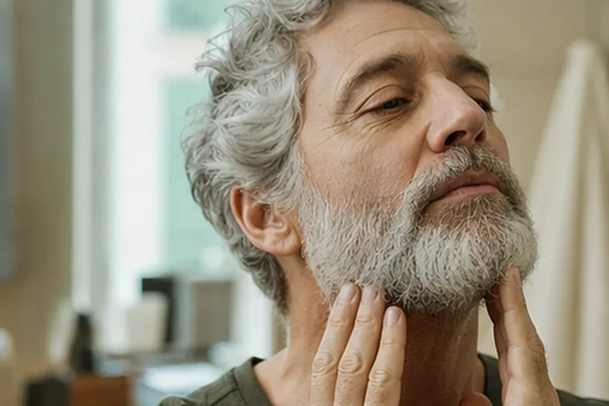 Authentischer Wohlfühlmoment passend zum Beauty-Thema Männer-Shampoo für trockene Haut