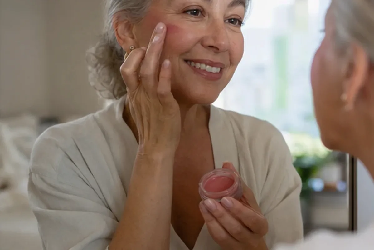 Authentischer Wohlfühlmoment passend zum Beauty-Thema Rouge für einen natürlichen Look