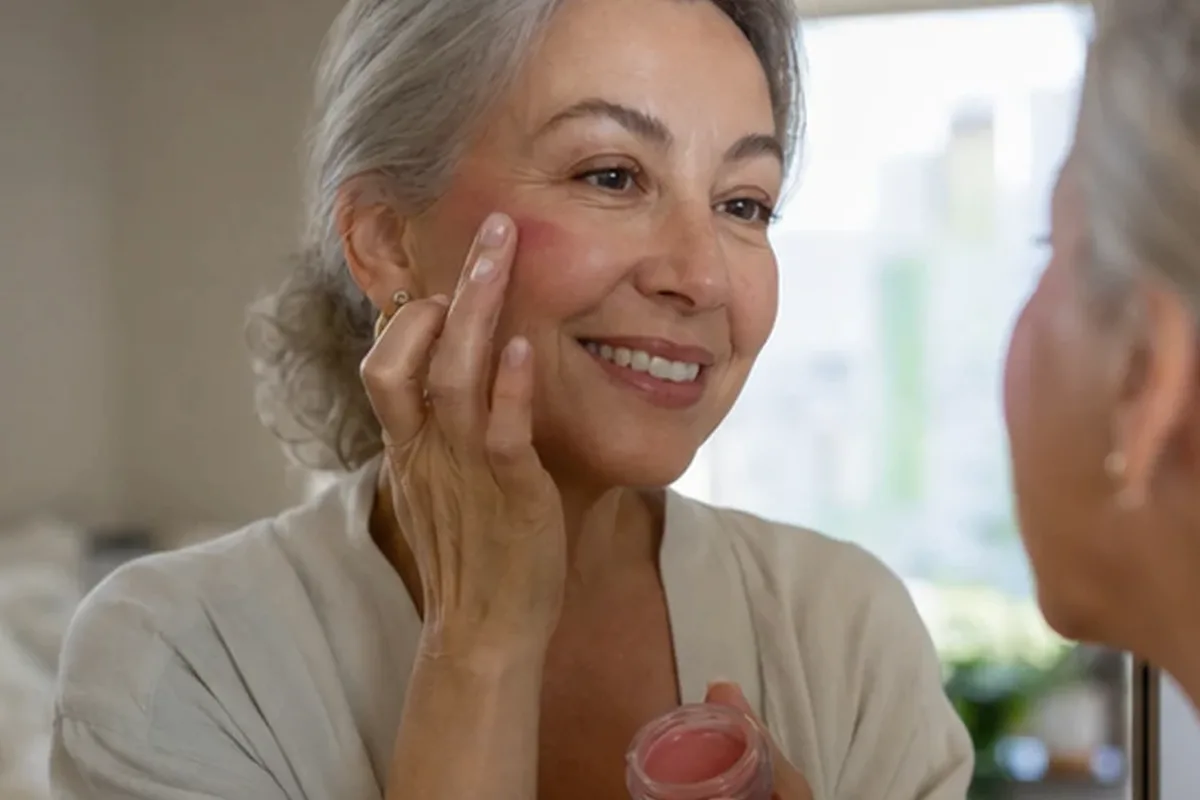 Authentischer Wohlfühlmoment passend zum Beauty-Thema Make-up-Pinsel bei Rötungen