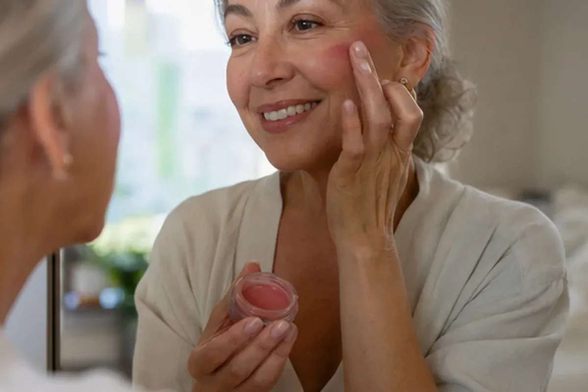 Authentischer Wohlfühlmoment passend zum Beauty-Thema Rouge für empfindliche Haut