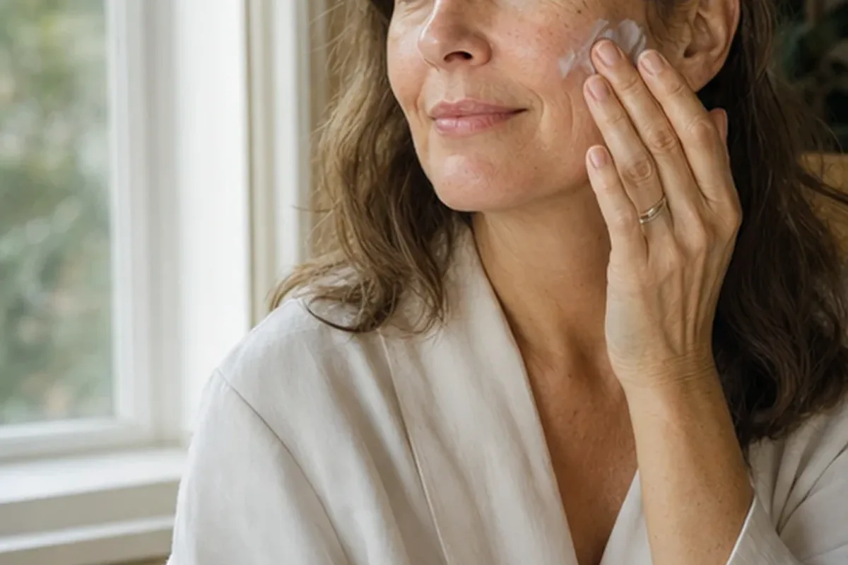 Authentischer Wohlfühlmoment passend zum Beauty-Thema Hautbarriere-Pflege bei ersten Fältchen