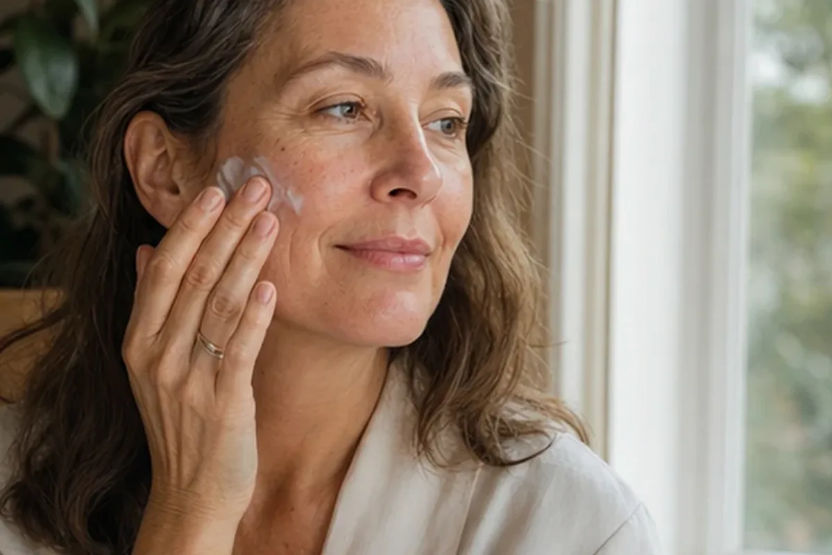 Authentischer Wohlfühlmoment passend zum Beauty-Thema Retinol-Serum bei ersten Fältchen