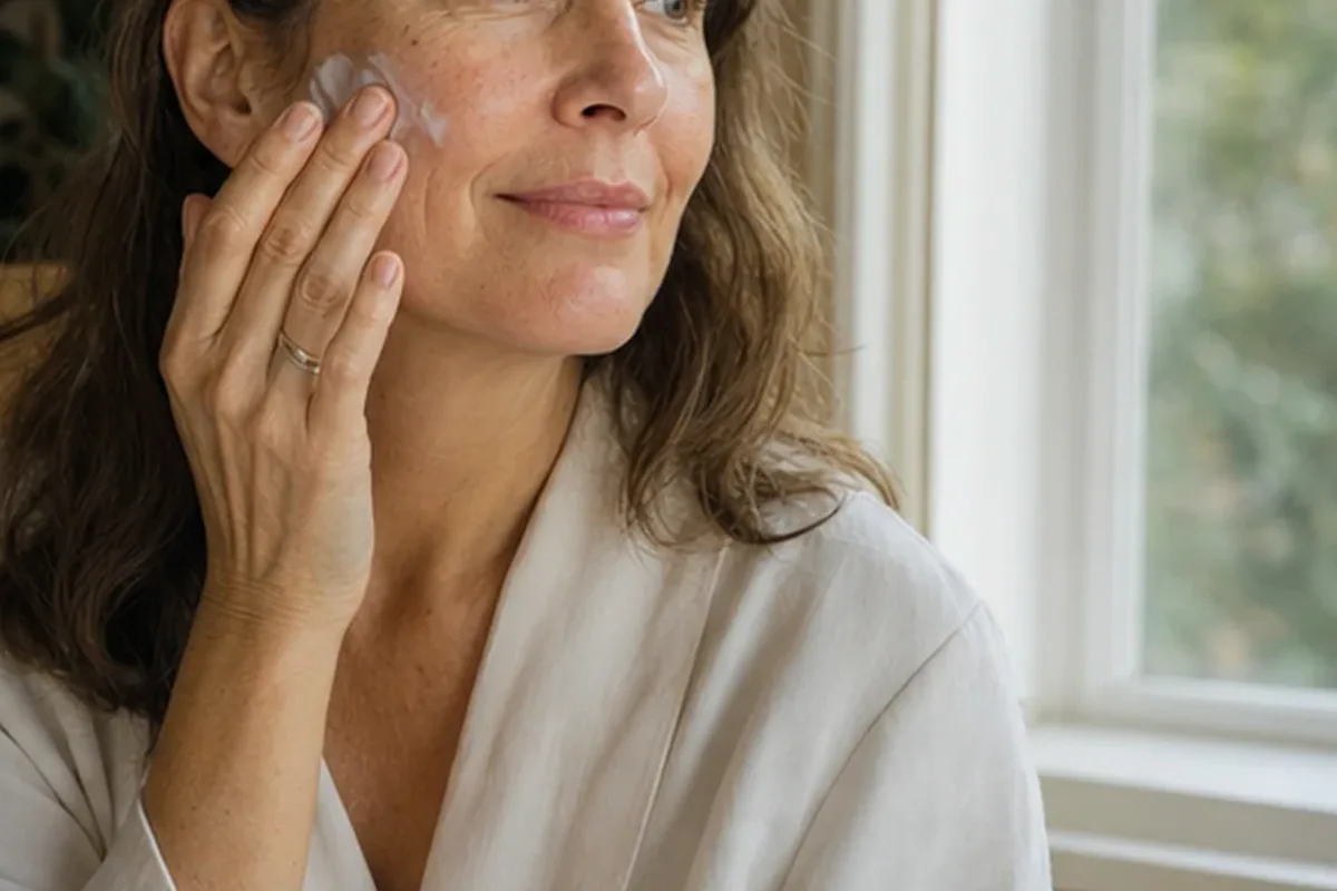 Authentischer Wohlfühlmoment passend zum Beauty-Thema Gesichtscreme bei Pigmentflecken