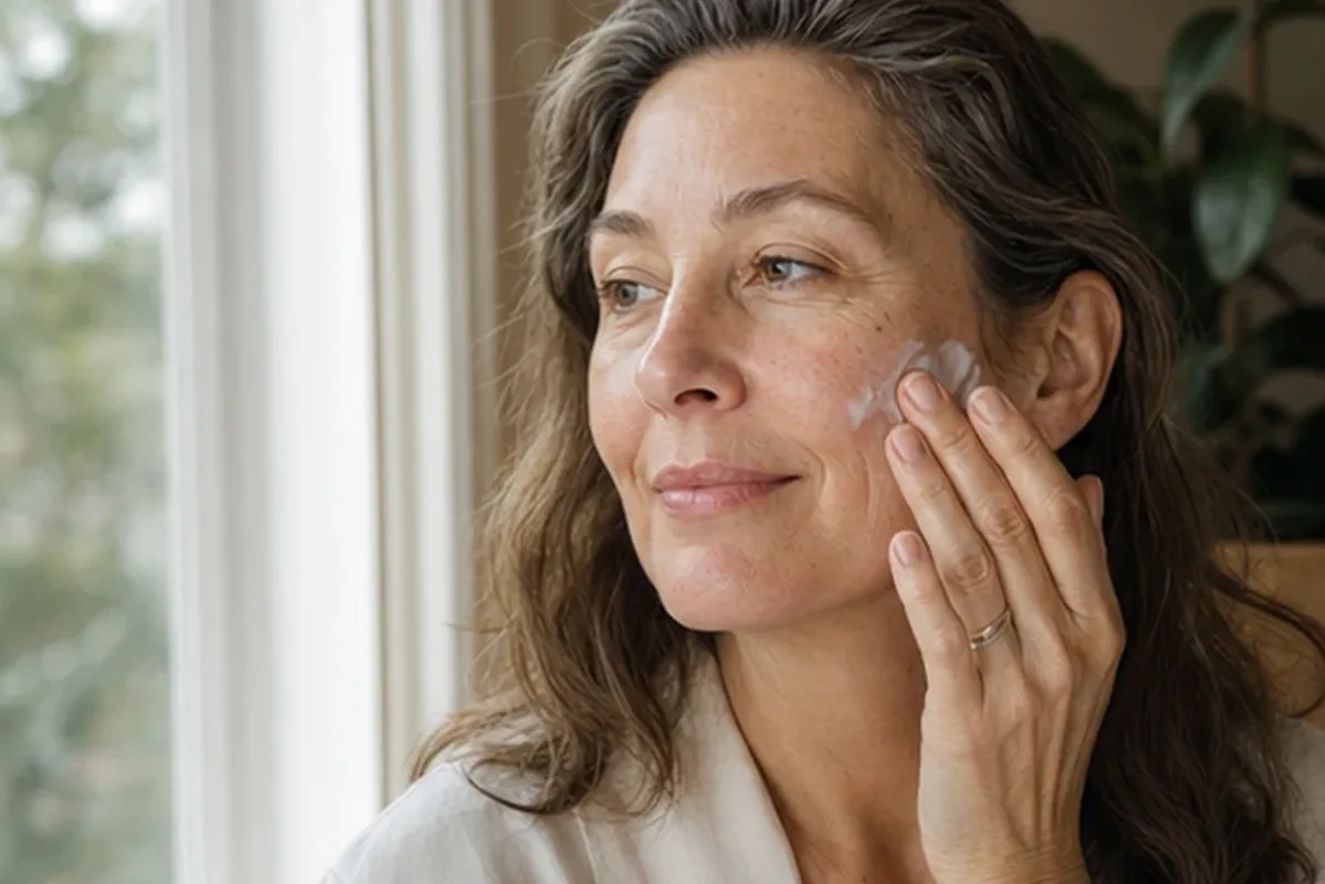 Redaktionelle Detailaufnahme zur Orientierung bei Anti-Aging-Routine bei ersten Fältchen