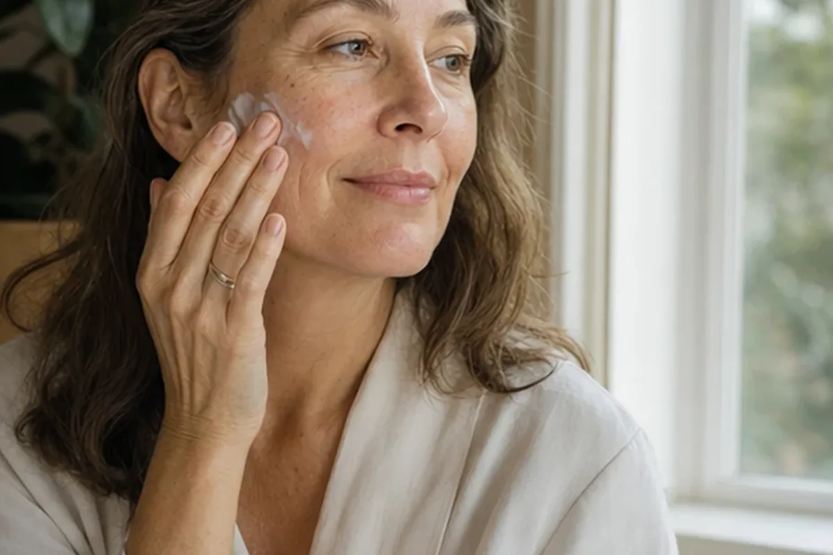 Authentischer Wohlfühlmoment passend zum Beauty-Thema Niacinamid-Serum für trockene Haut