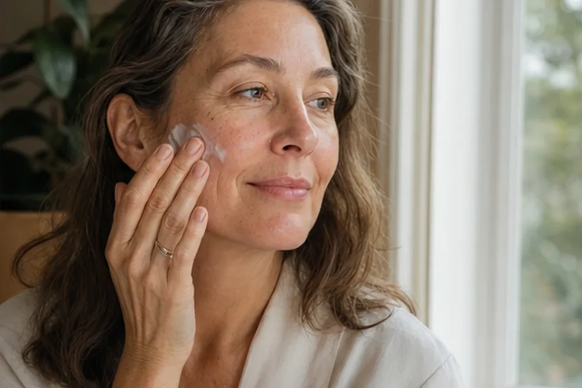 Authentischer Wohlfühlmoment passend zum Beauty-Thema Gesichtscreme für fettige Haut