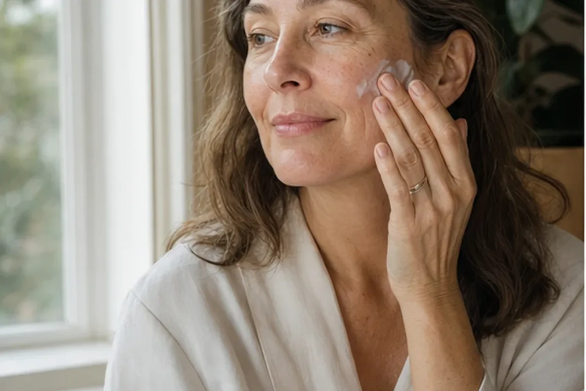 Authentischer Wohlfühlmoment passend zum Beauty-Thema Gesichtscreme bei ersten Fältchen