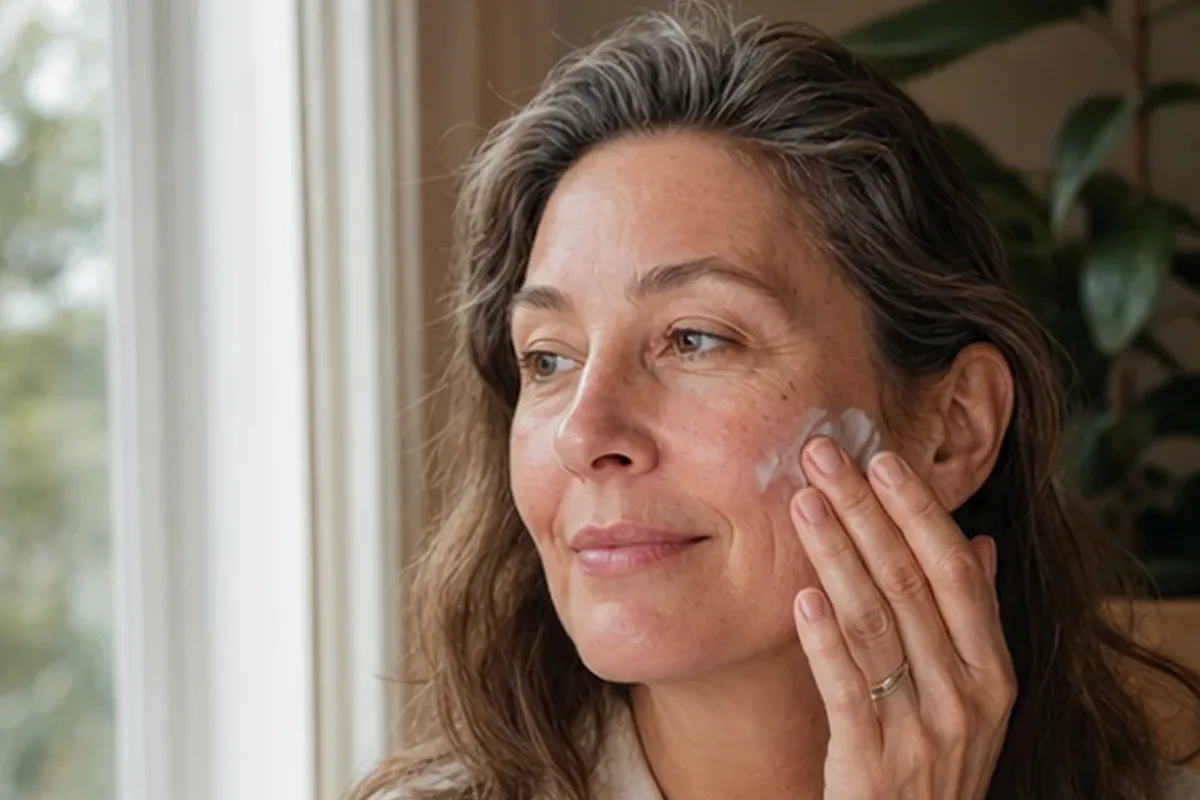 Authentischer Wohlfühlmoment passend zum Beauty-Thema Gesichtswasser bei ersten Fältchen