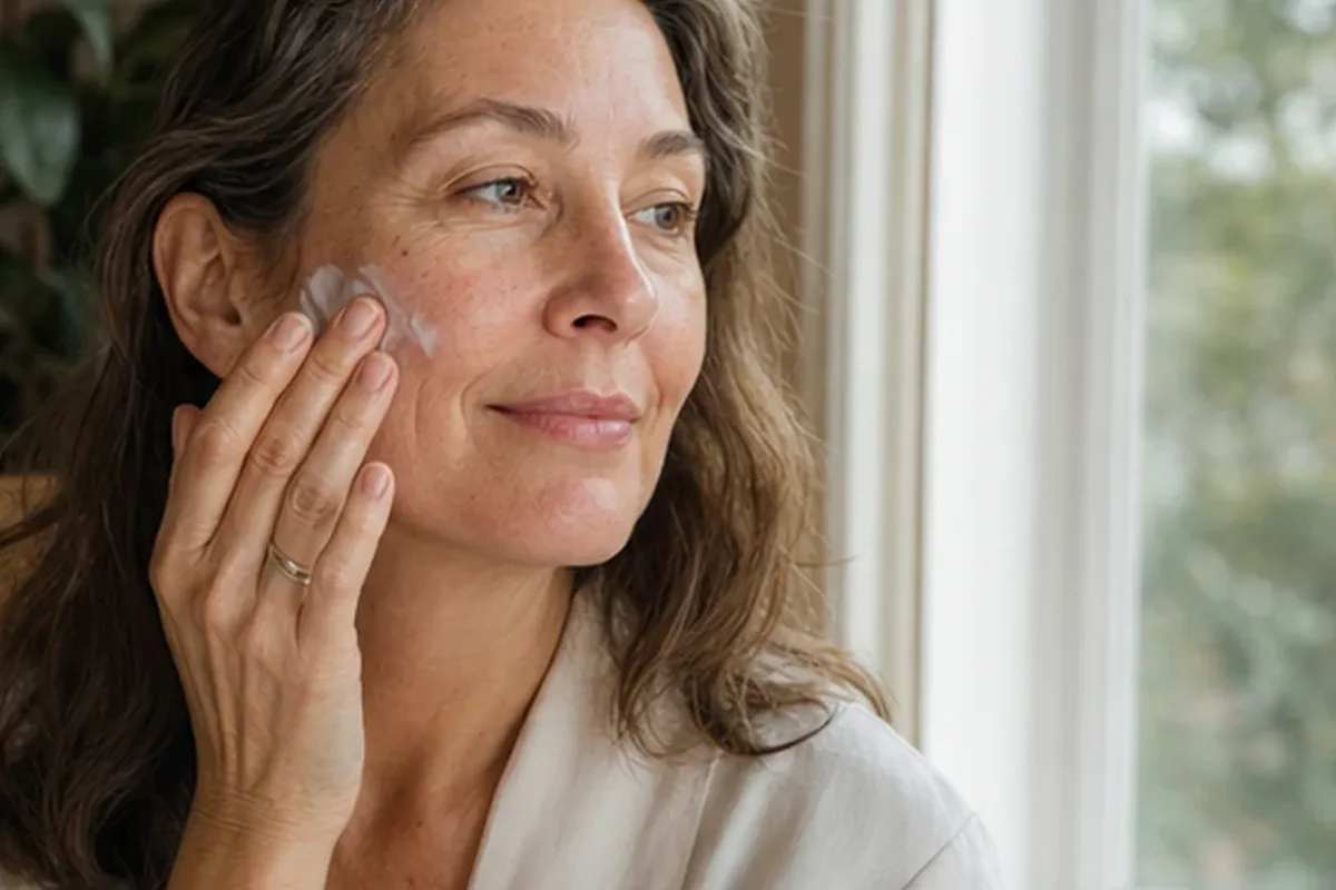 Authentischer Wohlfühlmoment passend zum Beauty-Thema Retinol-Serum bei Pigmentflecken
