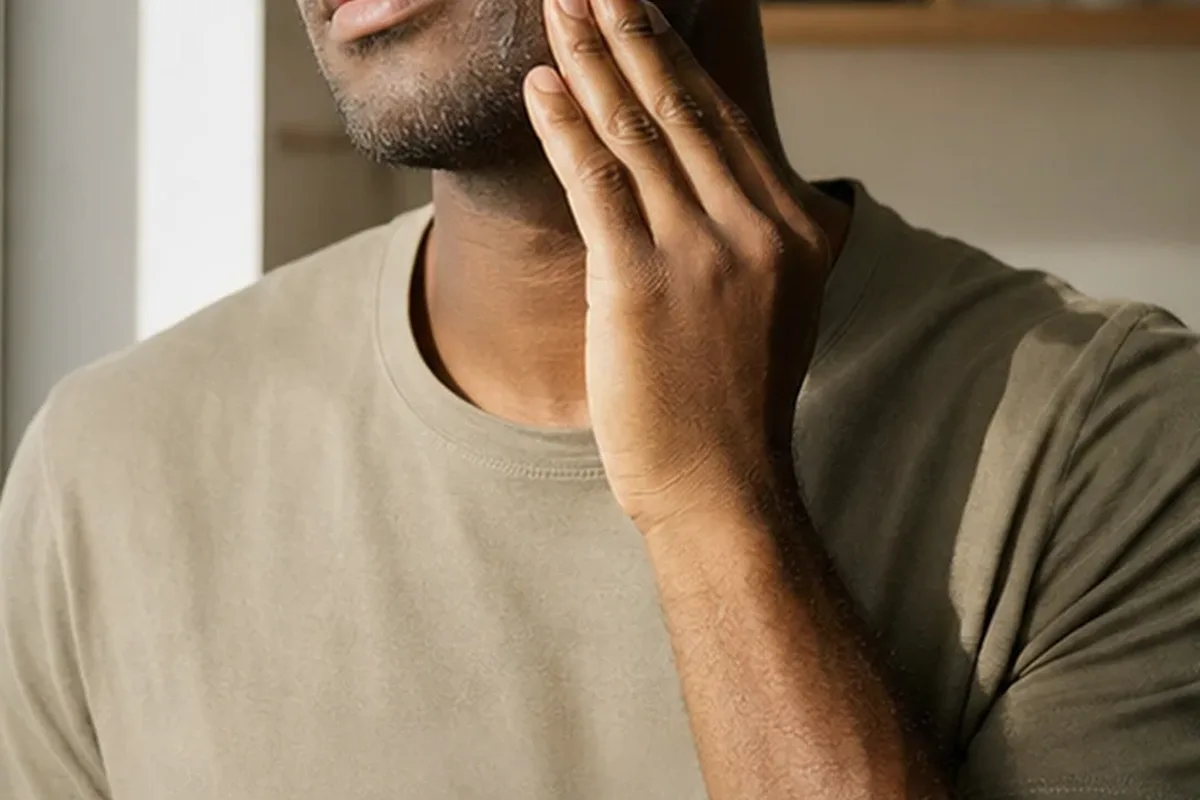 Authentischer Wohlfühlmoment passend zum Beauty-Thema Männer-Körperpflege für einen lückenhaften Bart