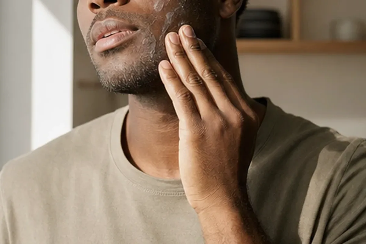 Authentischer Wohlfühlmoment passend zum Beauty-Thema Rasierschaum für fettige Haut