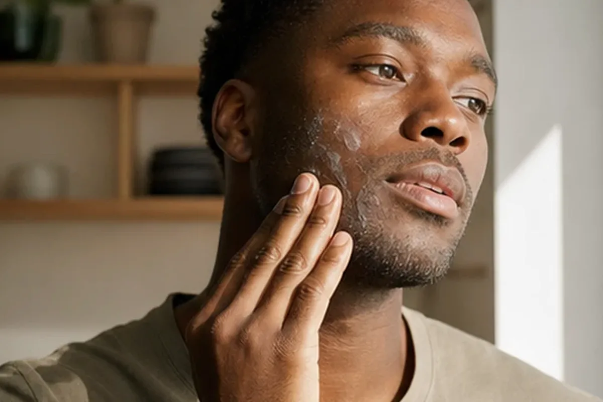 Authentischer Wohlfühlmoment passend zum Beauty-Thema Männer-Gesichtscreme für fettige Haut