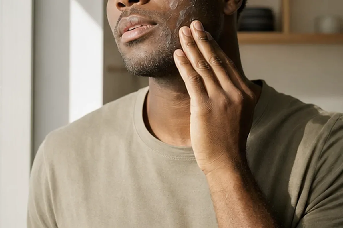 Emotionaler und authentischer Anwendungsmoment rund um Männer-Shampoo für empfindliche Haut