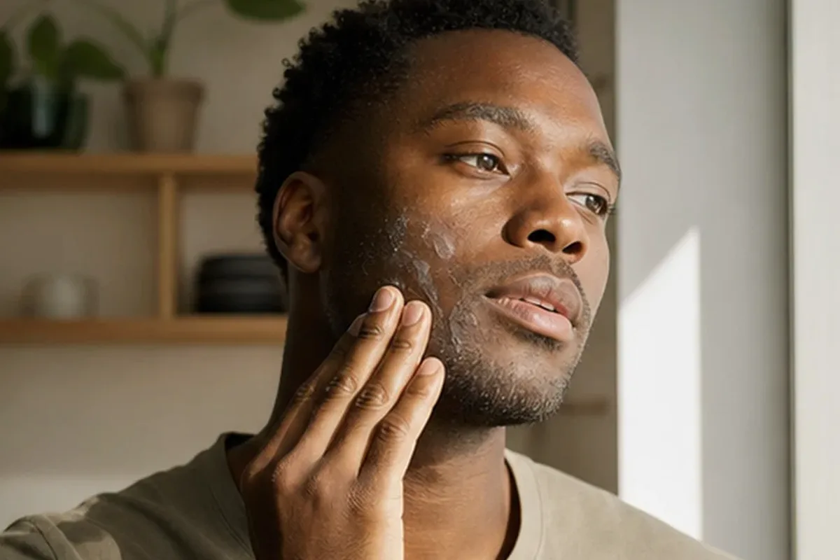 Authentischer Wohlfühlmoment passend zum Beauty-Thema Männer-Körperpflege für fettige Haut