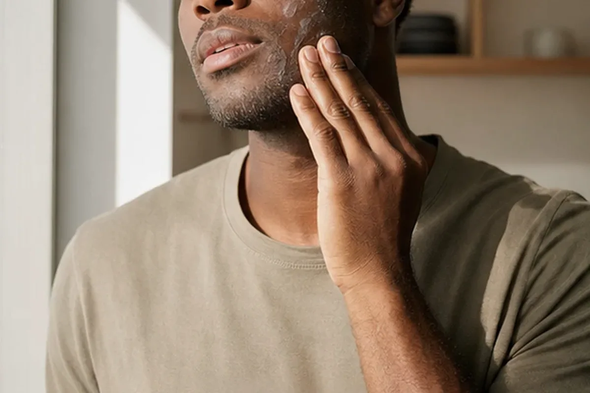 Authentischer Wohlfühlmoment passend zum Beauty-Thema Männer-Körperpflege für trockene Haut