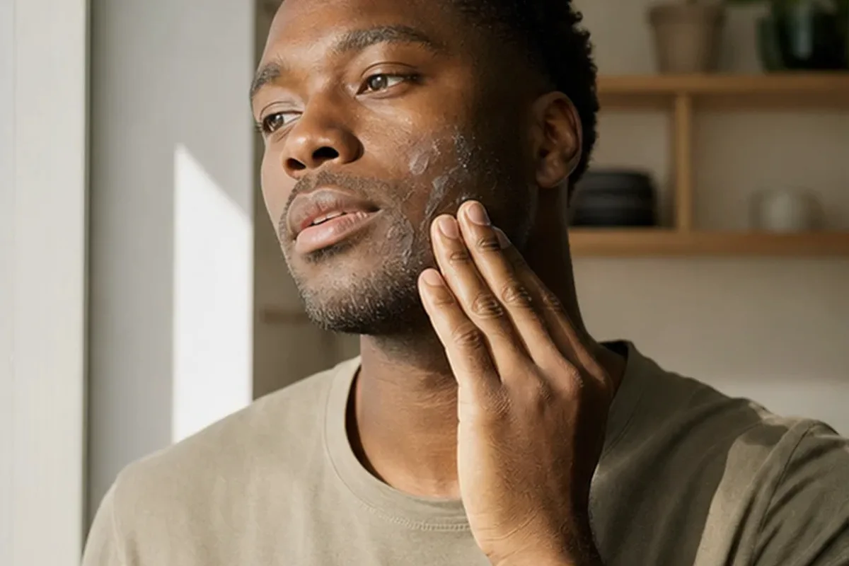 Authentischer Wohlfühlmoment passend zum Beauty-Thema Männer-Shampoo für fettige Haut