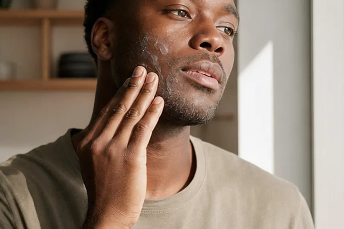 Authentischer Wohlfühlmoment passend zum Beauty-Thema Rasierschaum bei wenig Zeit