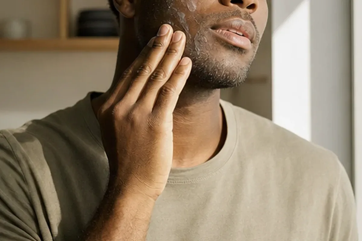 Emotionaler und authentischer Anwendungsmoment rund um After Shave für fettige Haut
