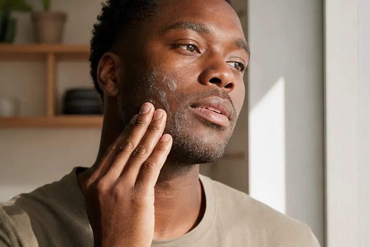 Authentischer Wohlfühlmoment passend zum Beauty-Thema Männer-Körperpflege für einen lückenhaften Bart