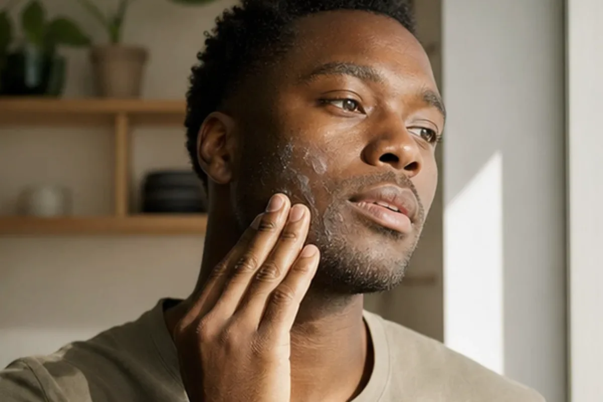 Authentischer Wohlfühlmoment passend zum Beauty-Thema Männer-Körperpflege für trockene Haut