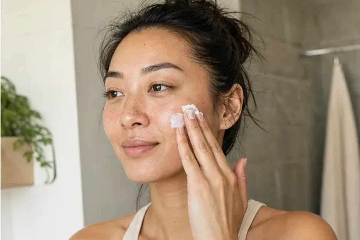 Authentischer Wohlfühlmoment passend zum Beauty-Thema Niacinamid-Serum bei Pigmentflecken