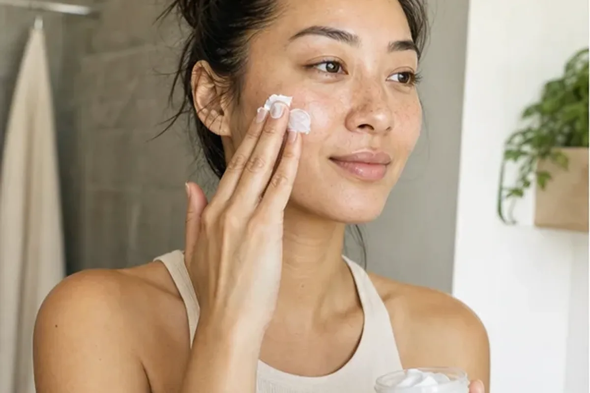Authentischer Wohlfühlmoment passend zum Beauty-Thema Feuchtigkeitsserum für fettige Haut