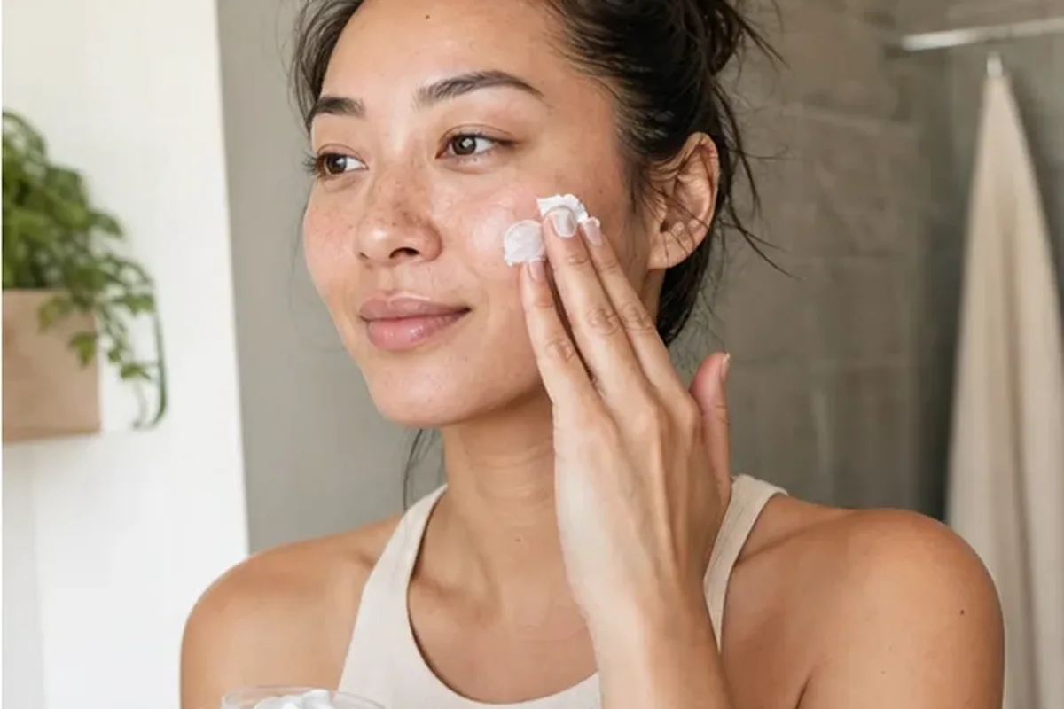 Authentischer Wohlfühlmoment passend zum Beauty-Thema Niacinamid-Serum für trockene Haut
