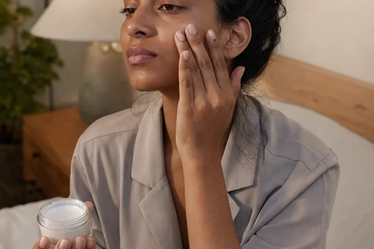 Emotionaler und authentischer Anwendungsmoment rund um Anti-Aging-Routine für Mischhaut
