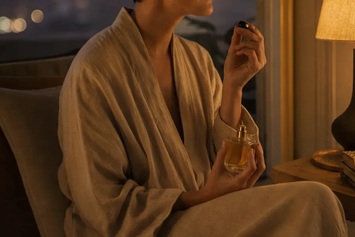 Authentischer Wohlfühlmoment passend zum Beauty-Thema Eau de Parfum für einen minimalistischen Stil