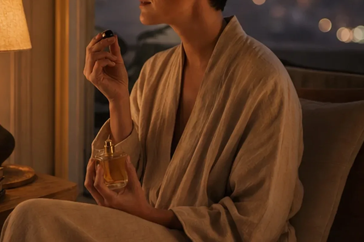 Authentische Beauty-Routine passend zum Thema Holziger Duft bei warmem Wetter