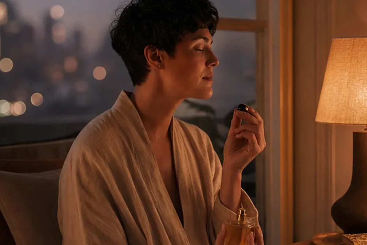 Emotionaler und authentischer Anwendungsmoment rund um Eau de Parfum für einen eleganten Stil